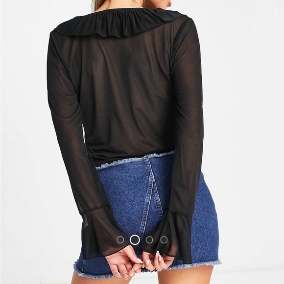 ASOS Design Ruffle Floaty Chiffon Mesh Top - Trendy Going Out - Picture 3 of 3